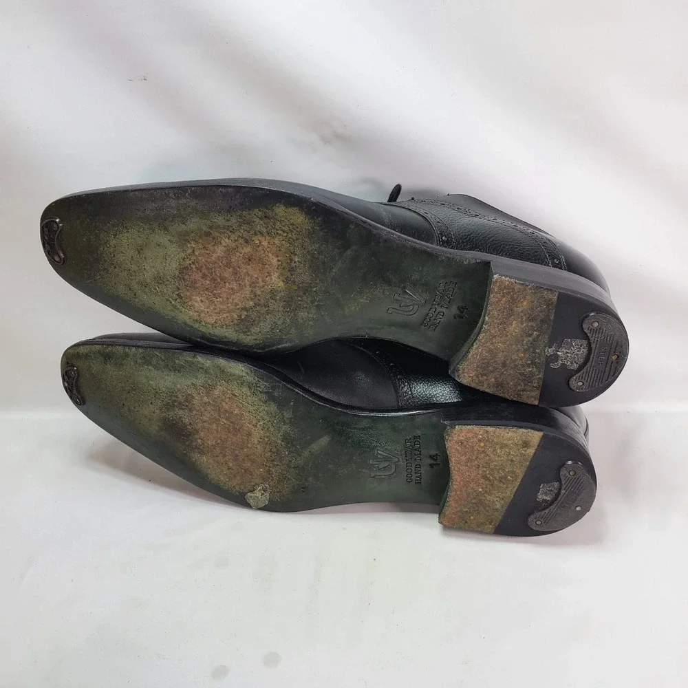 Ugo Vasare Oxford Shoes Mens 14 Green Black Leather Wingtip Brogue Dress Shoes